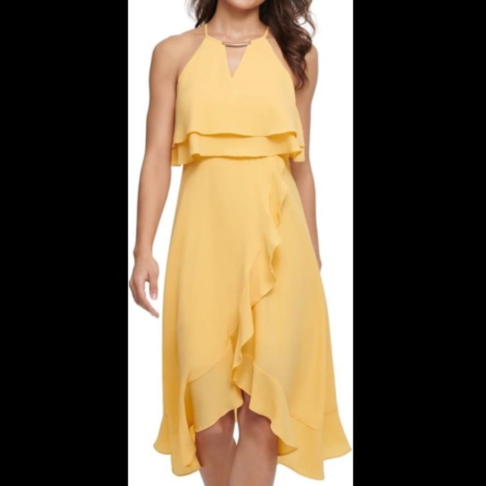Kensie Women’s Sunflower Yellow Popover Ruffled Dress Size 12